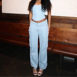Edikted Light Blue Icing Sequin Cargo **Pant**